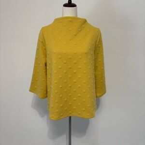 W5 Mustard Yellow Swiss Dot 3/4 Sleeve Knit Top Sz L